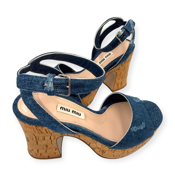 Miu Miu Denim Platform Cork Sandals | Size 36 - Picture 6 of 11
